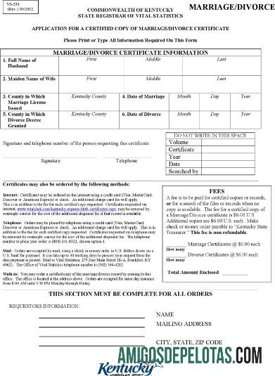 Registrador estadual de estatísticas vitais da certidão de divórcio de Kentucky da Comunidade dos EUA baixar para verificação